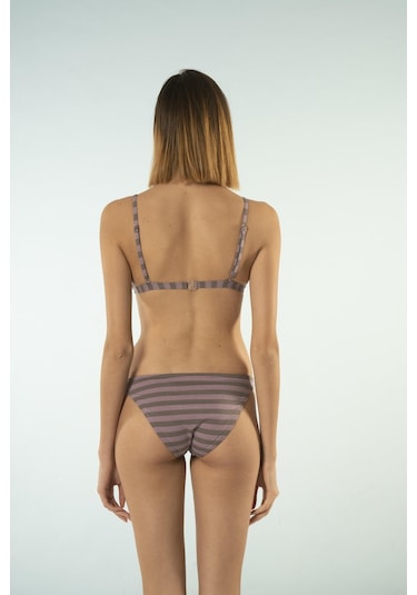Estiva Bantlı Toparlayıcı Üçgen Bikini Takımı - Çizgili Mürdüm