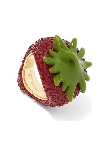Pave Strawberry Yüzük, Kristalli Çilek Tasarımı Kırmızı