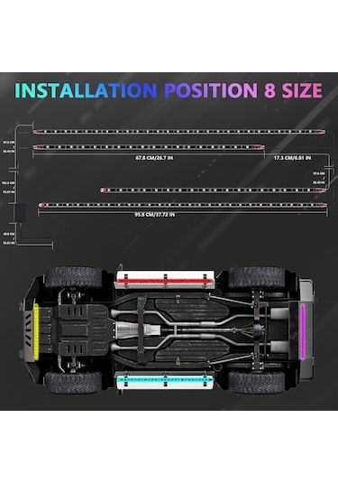 Xiyyadms Araç Altı Led Aydınlatma Kiti - 4'lü Set, 60x90cm, 16 Milyon Renk, Bluetooth Uygulama Kontrollü