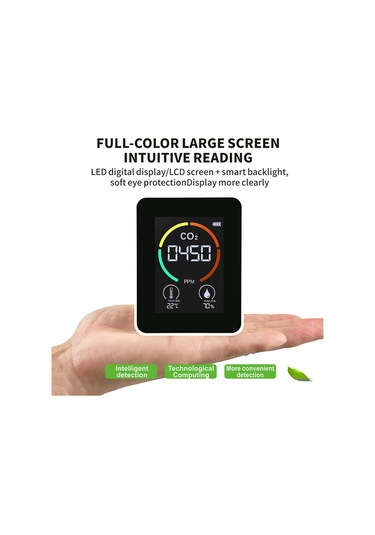 Hangfox Beyaz Taşınabilir Co2 Tespit Cihazı - Hava Kalitesi Analizörü 400-5000ppm Lcd Ekranlı Dijital Göstergeli