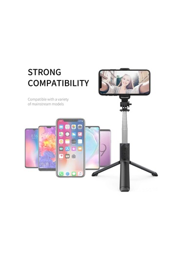 Springsun Kompakt 3'lü Bluetooth Selfie Çubuğu, Tripod Ve Kablosuz Kumanda İle, 101 Cm Uzunluk, 245 Döner Kafa, Siyah