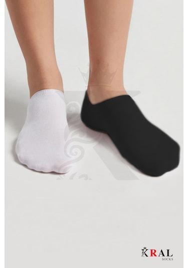 Kral Socks Kadın - Erkek 8 Çift Cotton Dikişsiz Soft Görünmez Penye Patik Bilek Çorap Siyah Beyaz