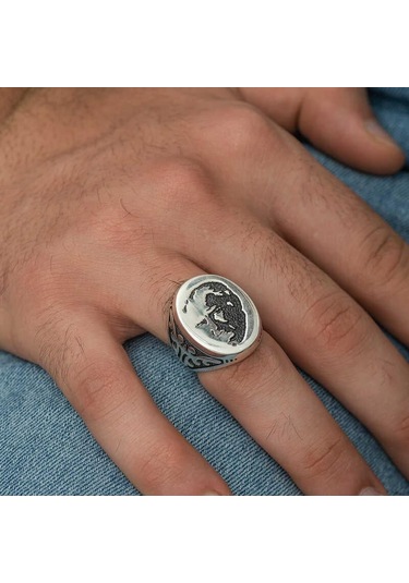Hk Gümüş Erkek Yüzük Atatürk Silüeti Gümüş Takı Hediyelik Ürünler-201641 Çok Renkli