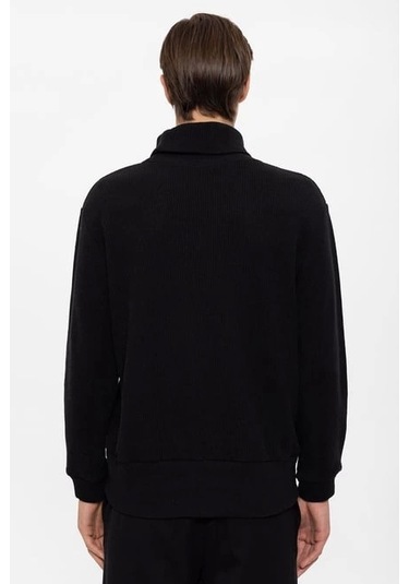 Erkek Balıkçı Yaka Fitilli Kazak Siyah Siyah