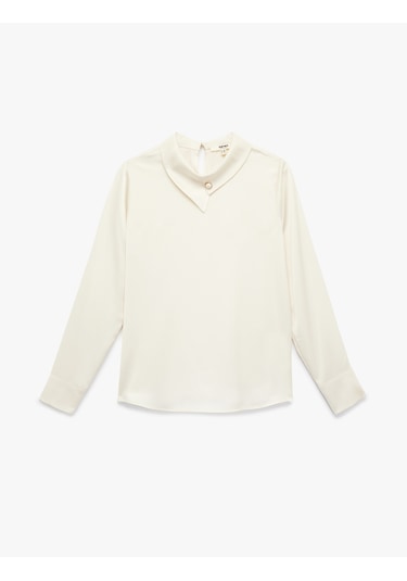 Koton Asimetrik Yaka Uzun Kollu Saten Bluz Kırık Beyaz 6wak60097uw Ekru
