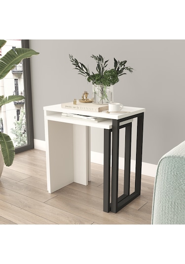 Robin Home Lidya 2'li Zigon Sehpa Yan Sehpa Metal Ayaklı Beyaz