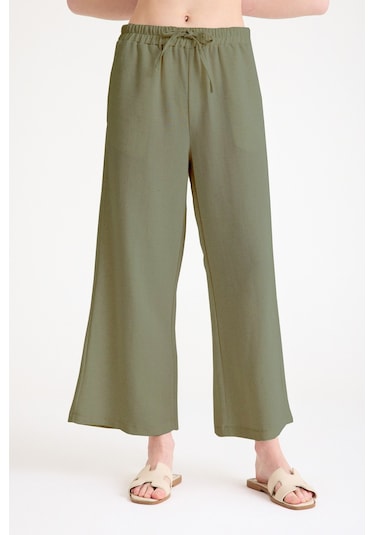 Keten Kadın Salaş Kimono İkili Haki Takım Haki