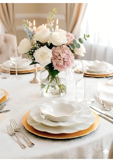 Kütahya Porselen Milena Altın File 51 Parça 12 Kişilik Yemek Takımı Krem - Bej