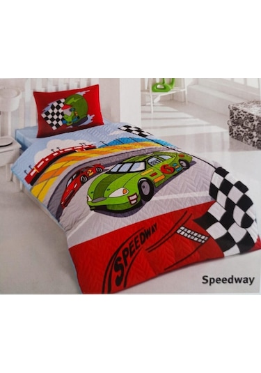 Kristal Kapitoneli Nevresim Takımı Tek Kişilik- Speedway Kırmızı