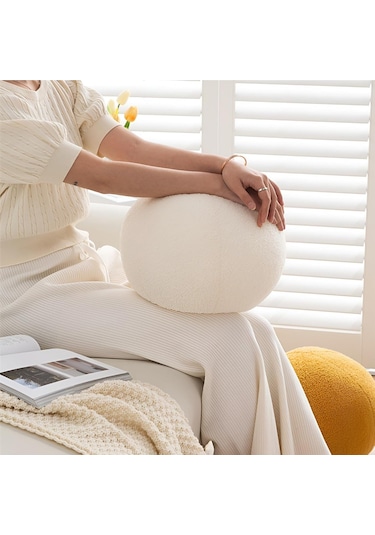 Geeksen 11,8 İnç Lüks Küre Yastık, Salon Ve Yatak Odası Dekorasyonu İçin Krem Beyaz Küre Şekilli Koltuk Yastığı Beyaz