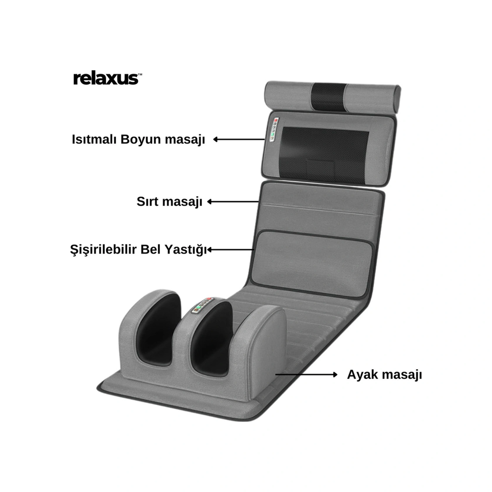 Rlx20-2 Katlanabilir Elektrikli Tam Vücut Isıtmalı Masaj Yatağı Boyun Masaj Cihazı Ayak Masaj Cihazı Gri