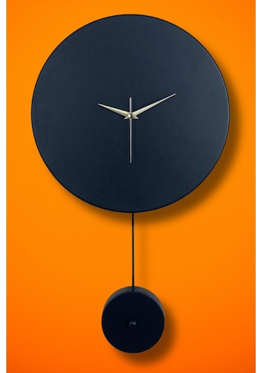 Elis Model Modern Metal Sıvama Akar Sessiz Mekanizmalı Duvar Saati 30 30cm Sarkaç Şeklinde Süs Siyah