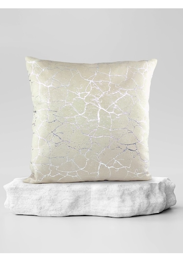 Mrs.gugar Gümüş Detaylı Mermer Desen Kare Kırlent Kılıfı 001