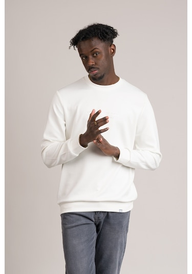 Slimfit Modal Kumaş Baharlık Sıfır Yaka Likralı Sweatshirt Beyaz