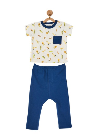 Andywawa Erkek Bebek Timsah Motifli Ekru Alt Üst Takım Ac22523 001