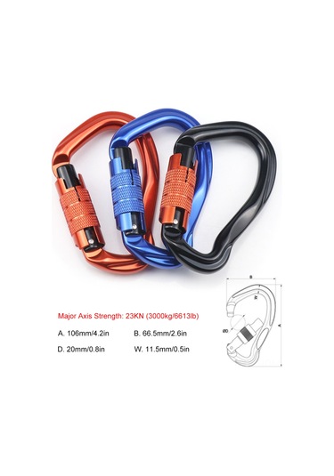 Suofeng 3 Adet Turuncu 23kn Otomatik Kilitleyen Mühendislik Alüminyum Dağcı Kilit Kanca - Kamp, Tırmanma, Bisiklet