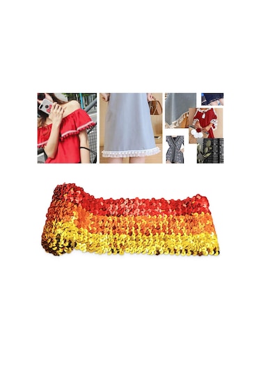 Zp000875 9 Satır Elastik Pullu Dantel Dokuma Dıy Giyim Aksesuarları, Uzunluk: 5m, Genişlik: 7.5cm Üç Renkli