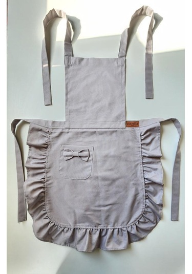 Keten Fırfırlı Bohem Mutfak Önlüğü Gri