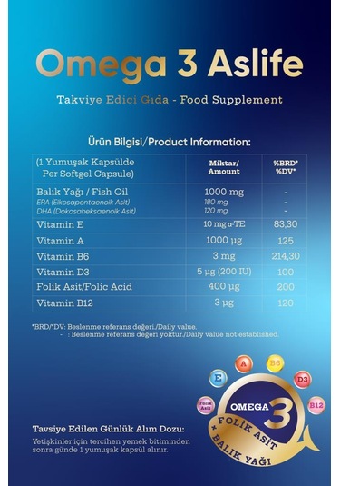 Omega 3 Aslife 30 Kapsül