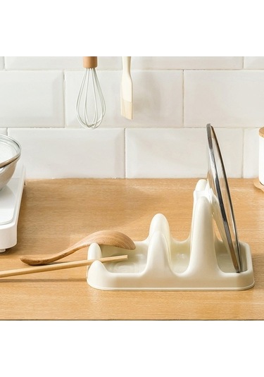 Dancemonkey Cbtx Çift Katmanlı Tencere Kapağı Tutucu Standı, Yemek Kaşığı Dinlenme Rafı - Yeşil Çok Renkli