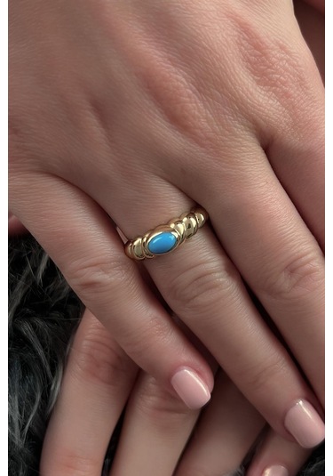 Fiyonk Kuyumculuk 14 Ayar Altın Bombeli Firuze Yüzük 001