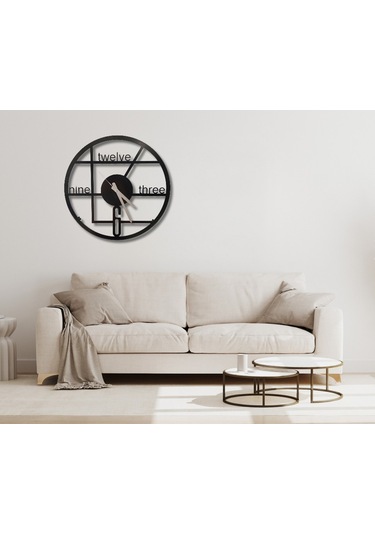 Duvar Saati Dekoratif Şık Metal 40cm Sessiz Akar Mekanizma Salon Siyah