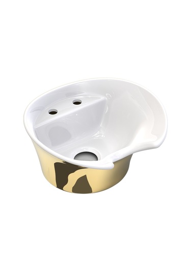 Seramik Kuaför Lavabosu 57 Cm Dış Altın İç Beyaz Bayan Oval Yıkama Başlığı Altın