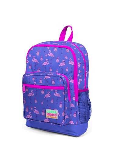 Coral High Kids Lavanta Pembe Flamingo Desenli Dört Bölmeli Okul Sırt Çantası 23112
