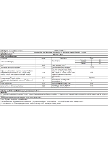 Vestel BM 42012 WIFI Bulaşık Makinesi