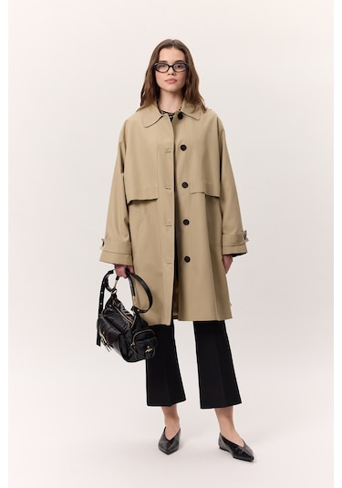 Bel Ayarlamalı Hafif Trençkot Taş Taş