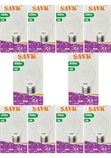 Şavk 4w 40w 3000k Sarı Işık E27 Duylu Led Top Ampul 10 Adet