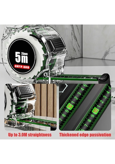 Beyaz 5 M 25mm-floresan Mezura 3 5 7.5 10 M Kalınlaşmış Şeffaf Ahşap Cetvel Yüksek Karbon Çelik Metre Ölçer Mesafe Ölçüm Bandı