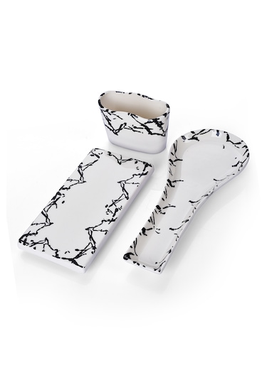 Piatti Naturali 3 Lü Mutfak Seti Mermer Kaşık Altlığı Süngerlik Yağdanlık