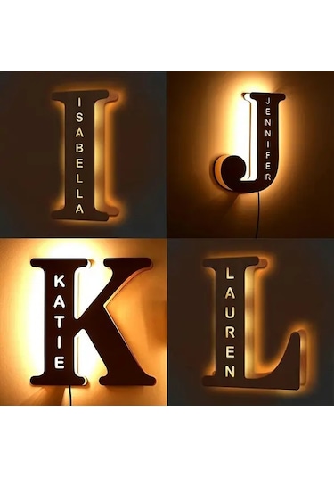 Willowhaven Kişiselleştirilmiş Ahşap Gece Lambası 29cm L Harf Seçenekli Usb Led Işık Hediye Ahşap
