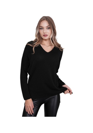 Kadın V Yaka Yaka Simli Kazak 12815 Bgl-st04225 Siyah