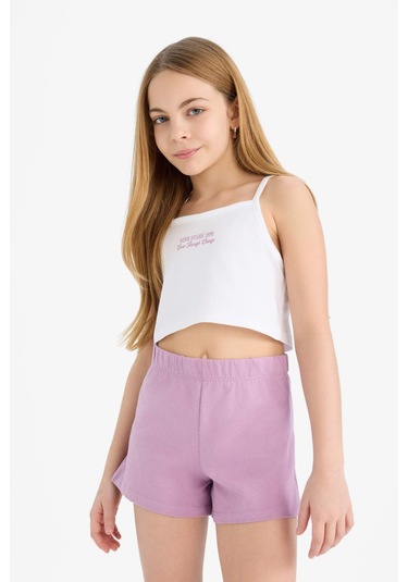 DeFacto Kız Çocuk 2'li Takım Baskılı Atlet Beli Lastikli Şort E5696A825HSPR339 Mor