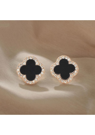 Gümüş Rhinestone Yonca Saplama Küpe Kadınlar İçin Moda Parlak Rhinestone Dört Yapraklı Yonca Küpe Hiçbir Alerji Küpe Takı Çok Renkli