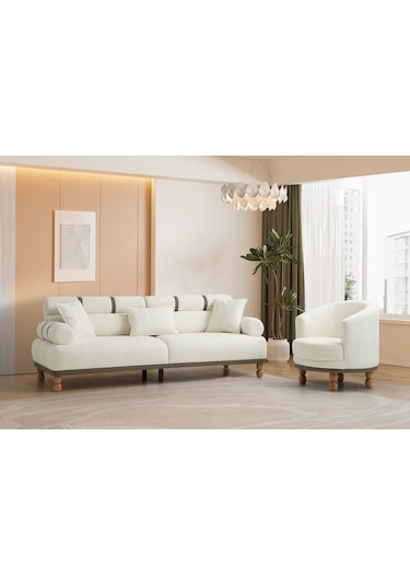 Dama Ahşap Ayaklı Beyaz Berjer Beyaz