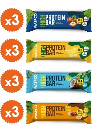 Waspco 4 Çeşit Yüksek Protein Bar Mini Paket 50 G x 12