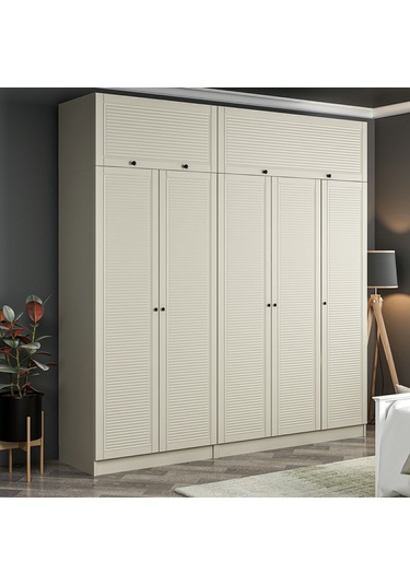 Kale 5 Mebran Panjur Kapaklı 2 Çekmeceli Dolap Ve Yüklük Kumtaşı 235cm Bej