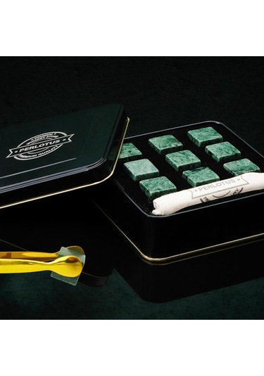 Perlotus 9'lu Granit Mermer Viski Taşı Ve Buz Maşası Seti