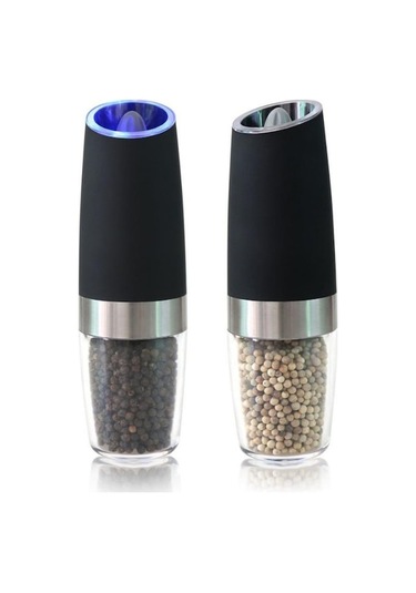 Novahub Gravity Elektrikli Biber Ve Tuz Öğütme Seti, Kalınlık Ayarlı, Led Işıklı Pille Çalışan, Tek Elle Otomatik Çalıştırma Siyah Siyah