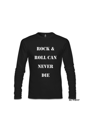 Rock & Roll Never Die Siyah Erkek Sweatshirt