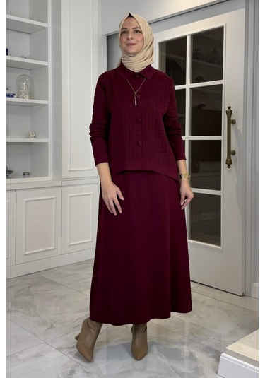 Kumsal Triko Takım Bordo Çok Renkli