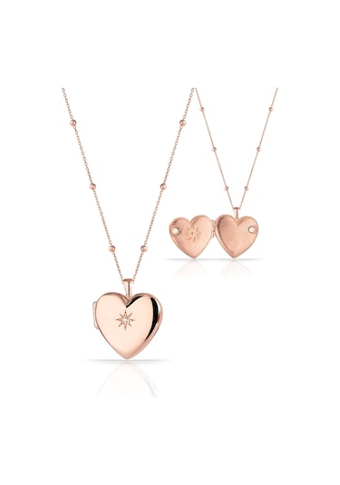 Azuris Silver Kadın Gümüş Kapaklı Madalyon Kalp Yıldız Kolye Omr1355 Rose Gold