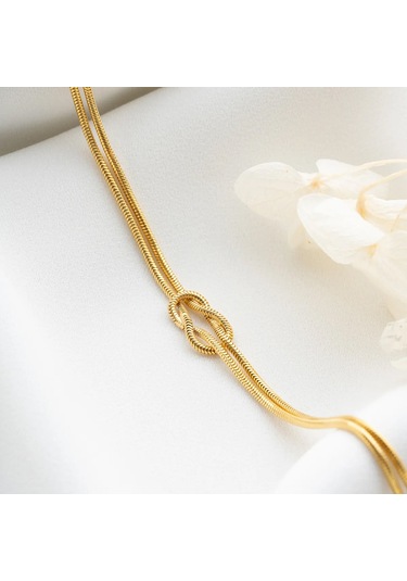 Vaoov 925 Ayar Gümüş Aşk Düğümü Çift Bilekliği Altın - Gümüş