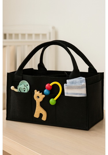 Yunusoğlu Home Siyah Keçe Anne Bebek Bakım Çantası Krem Yenidoğan İçin Organizer Düzenleyici Siyah