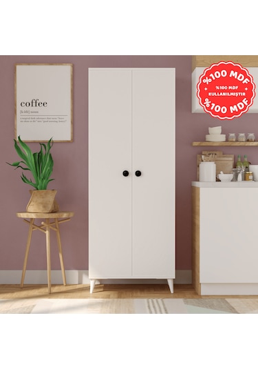 İMBAŞ 2 Kapaklı 5 Raflı MEGA Çok Amaçlı Mutfak Dolabı Banyo Dolabı Beyaz %100 MDF