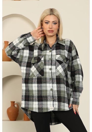 Nurneva Oduncu Kumaş Ekose Desen Oversize Gömlek Yeşil-yeşil Yeşil