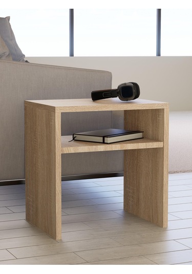 Detamob Fonksiyonel Yan Sehpa, Zigon Sehpa Mdf Meşe